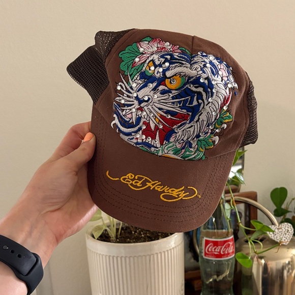 Vintage Ed Hardy Brown Cap with Vibrant Tiger Design - Picture 1 of 5